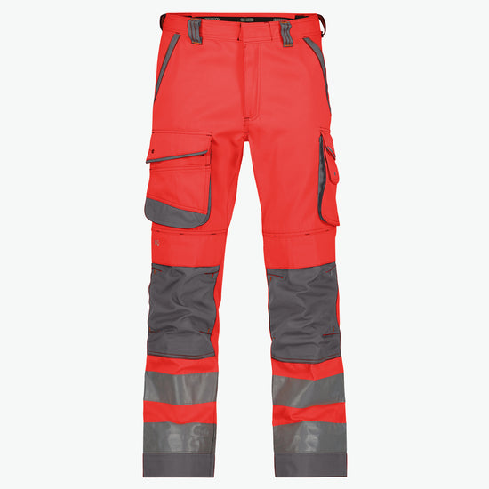 Dassy Chicago Hogezichtbaarheidsbroek met kniezakken - Fluorood/Cementgrijs Werkbroek Hivis Dassy