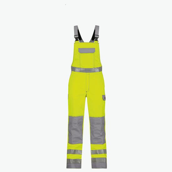 Dassy Colombia Multinorm hogezichtbaarheidsbretelbroek met kniezakken - Fluogeel/Grafietgrijs Werkbroek Dassy