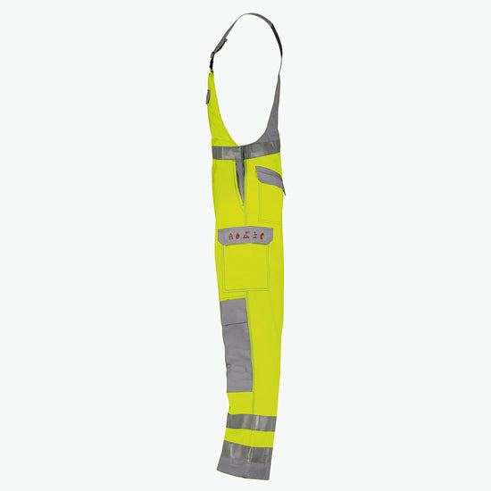 Dassy Colombia Multinorm hogezichtbaarheidsbretelbroek met kniezakken - Fluogeel/Grafietgrijs Werkbroek Dassy