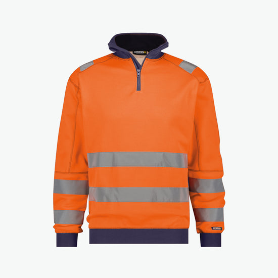 Dassy Denver Hogezichtbaarheidssweater - Fluo-Oranje/Marineblauw Werksweater HiVis Dassy