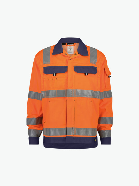 Dassy Dusseldorf Hogezichtbaarheidsvest - Fluo-Oranje/Marineblauw Werkvest HiVis Dassy