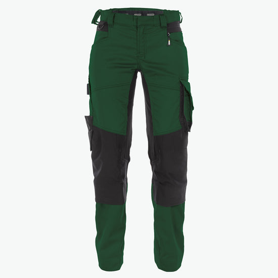 Dassy Dynax Women Werkbroek met stretch en kniezakken voor dames - Flessengroen/Zwart Werkbroek Dames Dassy
