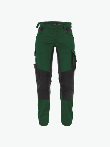 Dassy Dynax Women Werkbroek met stretch en kniezakken voor dames - Flessengroen/Zwart Werkbroek Dames Dassy