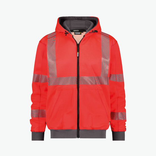 Dassy Evans Hogezichtbaarheidshoodie - Fluorood/Cementgrijs Werkjas HiVis Dassy