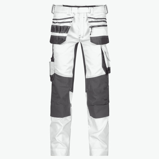 Dassy Flux Painters Schildersbroek met stretch, holsterzakken en kniezakken - Wit/Antracietgrijs Werkbroek Dassy