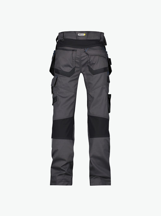 Dassy Flux Holsterzakkenbroek met stretch en kniezakken - Antracietgrijs/Zwart Werkbroek Dassy