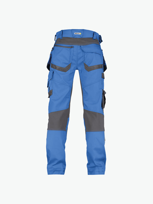 Dassy Flux Holsterzakkenbroek met stretch en kniezakken - Azuurblauw/Antracietgrijs Werkbroek Dassy