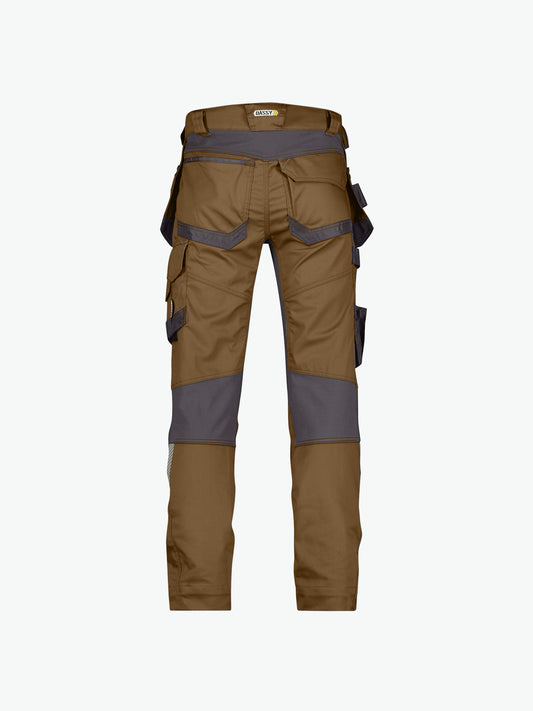 Dassy Flux Holsterzakkenbroek met stretch en kniezakken - Leembruin/Antracietgrijs Werkbroek Dassy