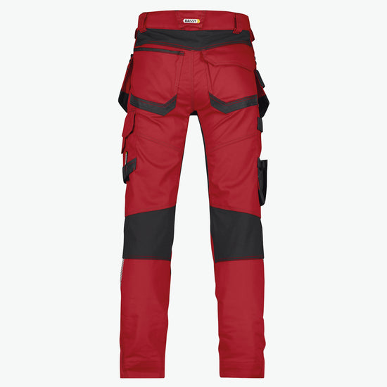 Dassy Flux Holsterzakkenbroek met stretch en kniezakken - Rood/Zwart Werkbroek Dassy