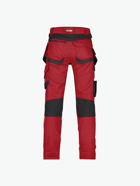 Dassy Flux Holsterzakkenbroek met stretch en kniezakken - Rood/Zwart Werkbroek Dassy