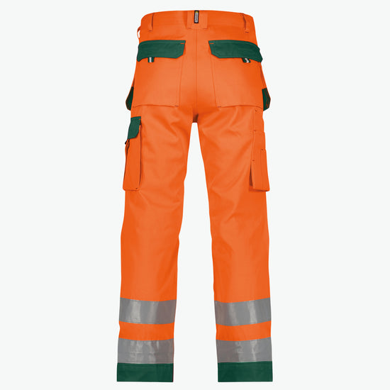 Dassy Glasgow Hogezichtbaarheidsholsterzakkenbroek met kniezakken - Fluo-Oranje/Flessengroen Werkbroek HiVis Dassy