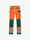 Dassy Glasgow Hogezichtbaarheidsholsterzakkenbroek met kniezakken - Fluo-Oranje/Flessengroen Werkbroek HiVis Dassy