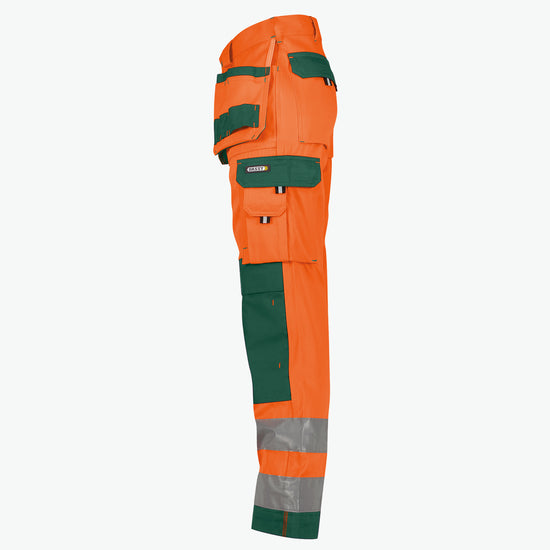Dassy Glasgow Hogezichtbaarheidsholsterzakkenbroek met kniezakken - Fluo-Oranje/Flessengroen Werkbroek HiVis Dassy