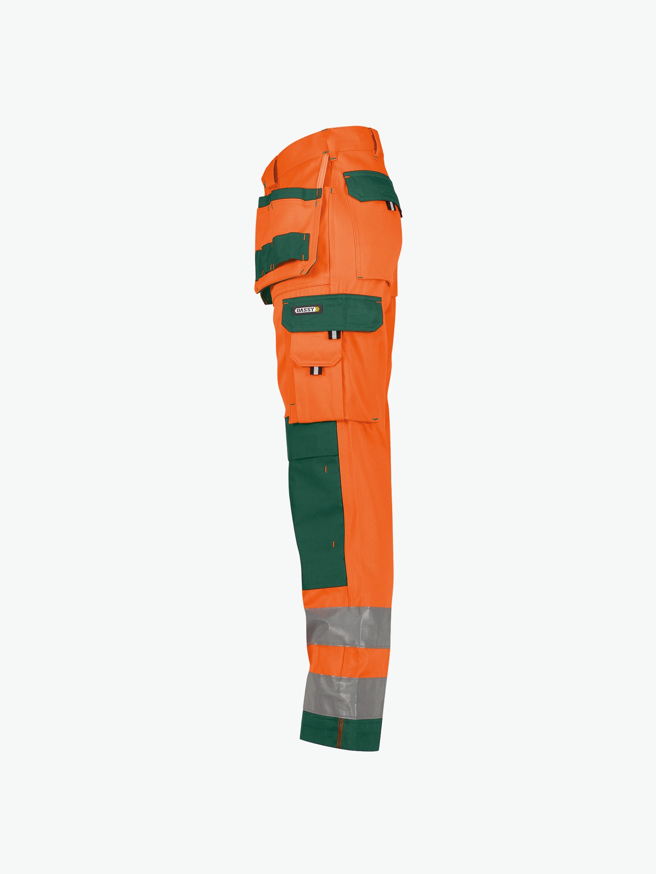Dassy Glasgow Hogezichtbaarheidsholsterzakkenbroek met kniezakken - Fluo-Oranje/Flessengroen Werkbroek HiVis Dassy