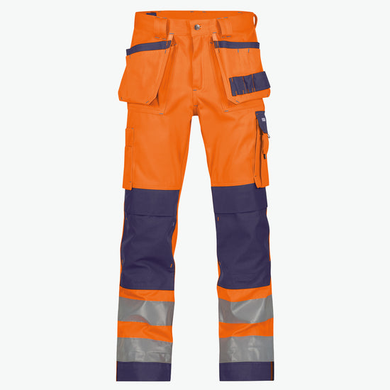 Dassy Glasgow Hogezichtbaarheidsholsterzakkenbroek met kniezakken - Fluo-Oranje/Marineblauw Werkbroek HiVis Dassy