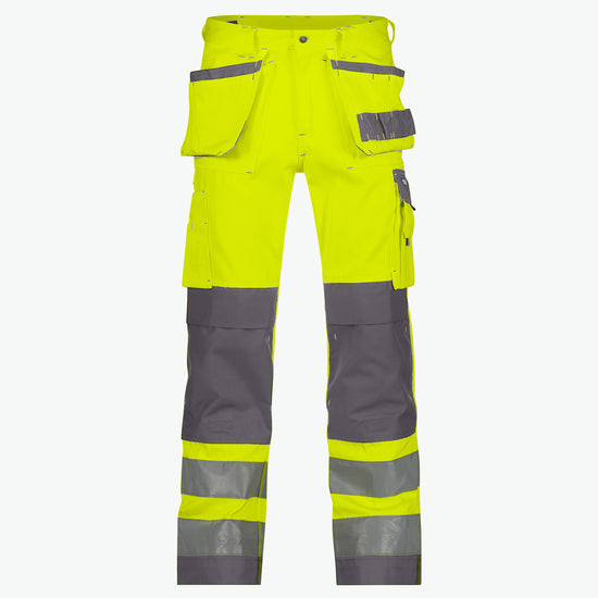 Dassy Glasgow Hogezichtbaarheidsholsterzakkenbroek met kniezakken - Fluogeel/Cementgrijs Werkbroek HiVis Dassy