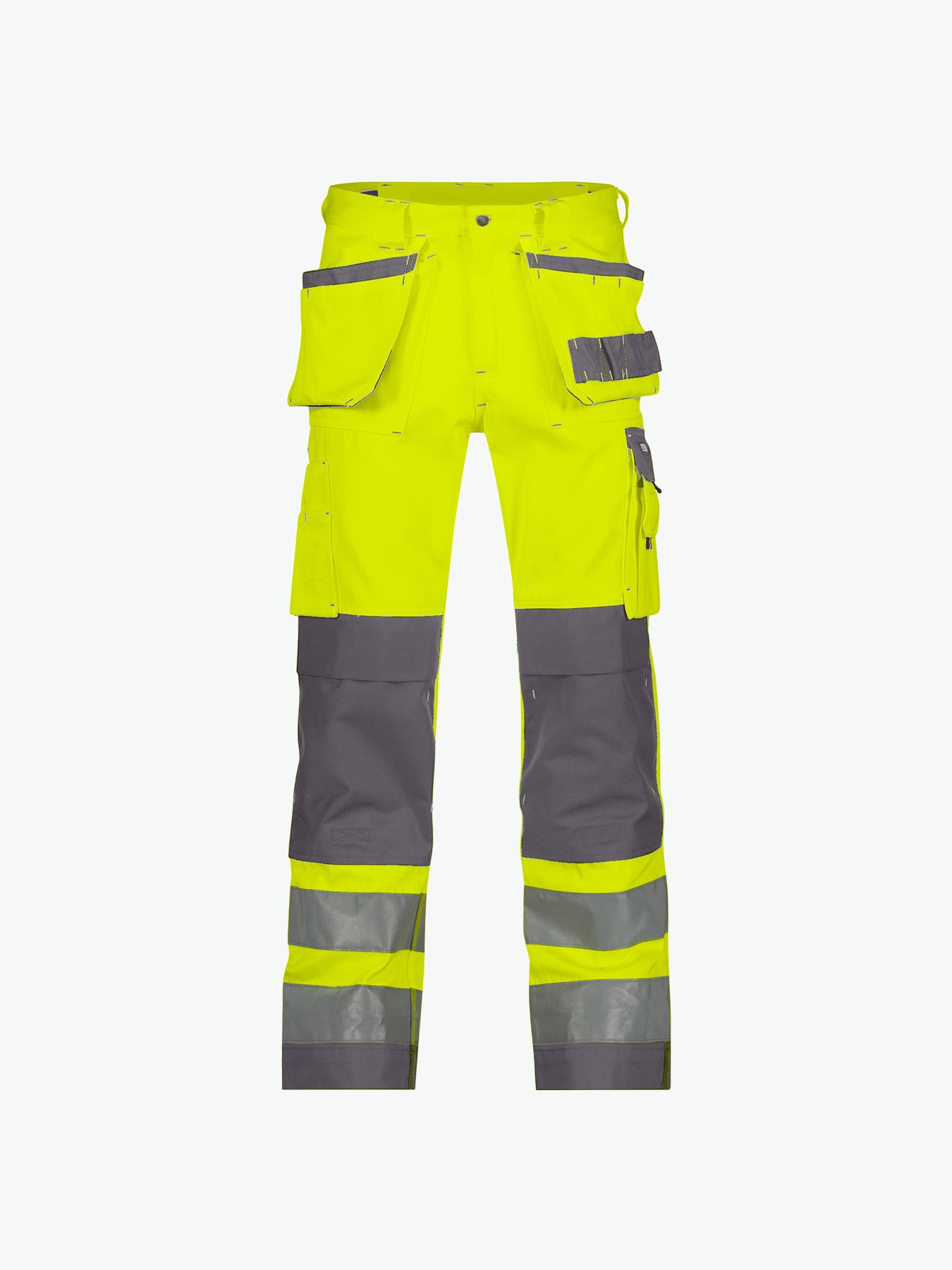 Dassy Glasgow Hogezichtbaarheidsholsterzakkenbroek met kniezakken - Fluogeel/Cementgrijs Werkbroek HiVis Dassy
