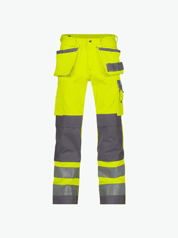 Dassy Glasgow Hogezichtbaarheidsholsterzakkenbroek met kniezakken - Fluogeel/Cementgrijs Werkbroek HiVis Dassy