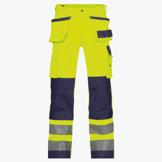 Dassy Glasgow Hogezichtbaarheidsholsterzakkenbroek met kniezakken - Fluogeel/Marineblauw Werkbroek HiVis Dassy