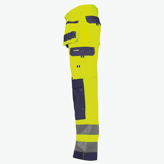 Dassy Glasgow Hogezichtbaarheidsholsterzakkenbroek met kniezakken - Fluogeel/Marineblauw Werkbroek HiVis Dassy