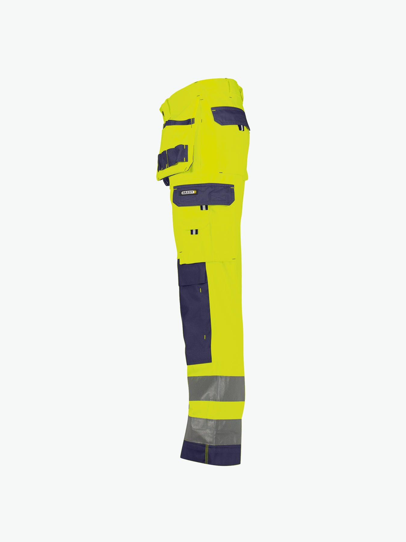 Dassy Glasgow Hogezichtbaarheidsholsterzakkenbroek met kniezakken - Fluogeel/Marineblauw Werkbroek HiVis Dassy