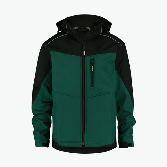 Dassy Jakarta Tweekleurige softshelljas - Flessengroen/Zwart Werkjas Softshell Dassy