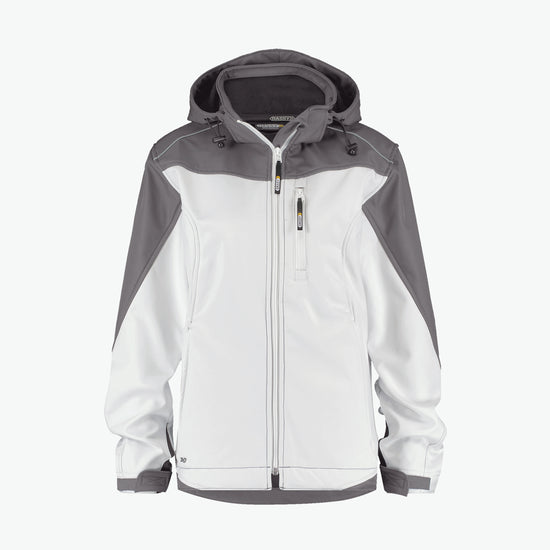 Dassy Jakarta Women Tweekleurige softshelljas voor dames - Wit/Cementgrijs Werkjas Softshell Dames Dassy
