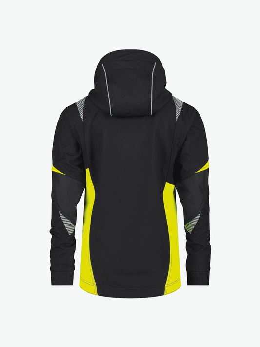 Dassy Kalama Women Softshelljas voor dames - Zwart/Fluogeel Werkjas Softshell Dames Dassy
