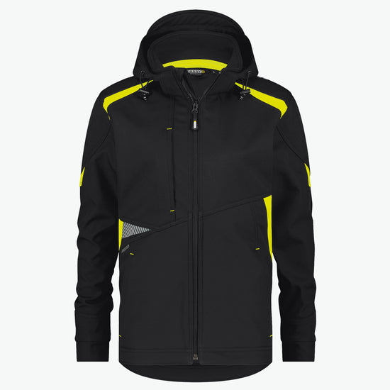 Dassy Kalama Women Softshelljas voor dames - Zwart/Fluogeel Werkjas Softshell Dames Dassy