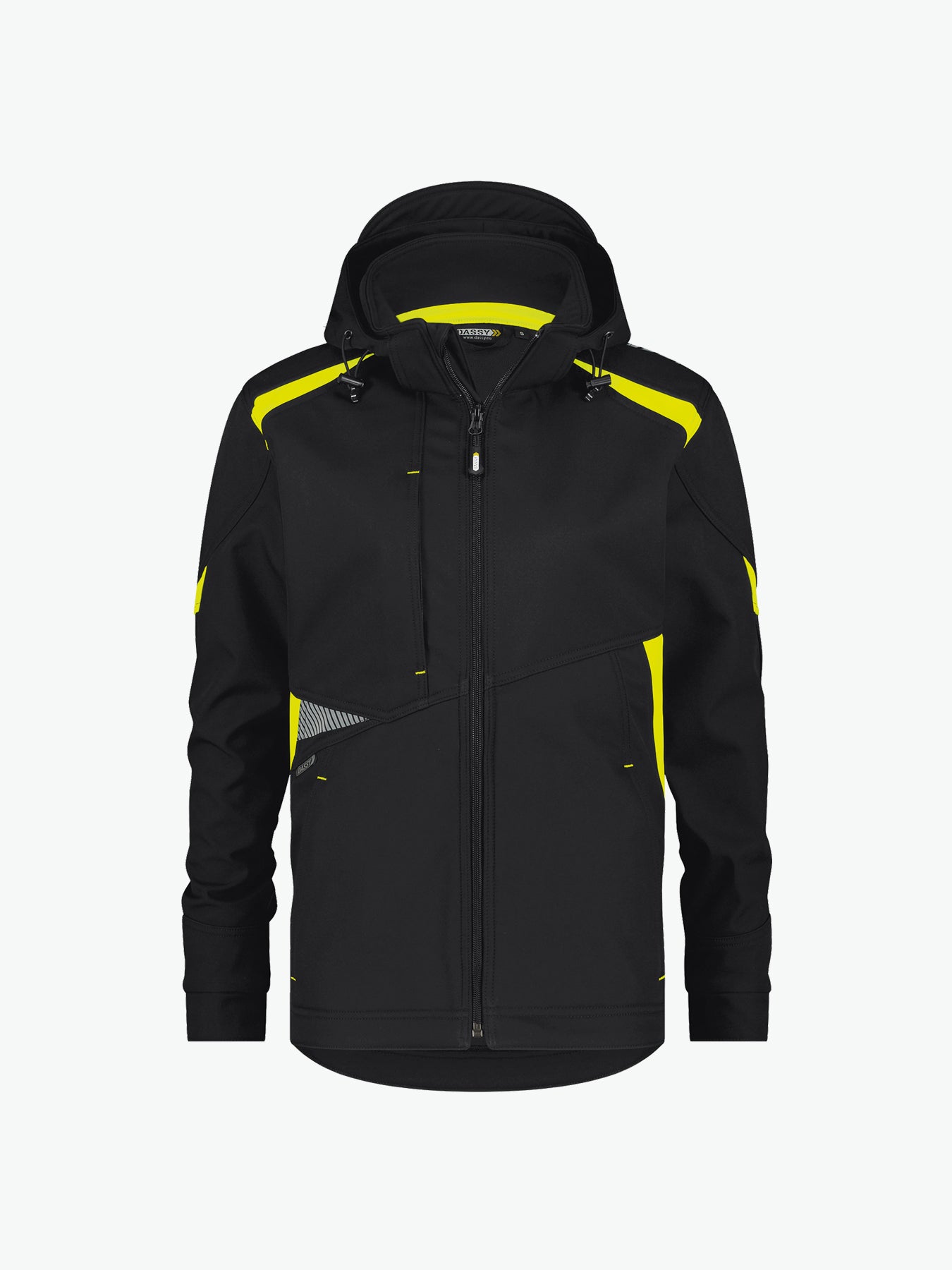 Dassy Kalama Women Softshelljas voor dames - Zwart/Fluogeel Werkjas Softshell Dames Dassy