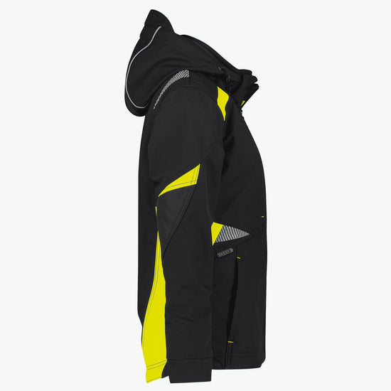 Dassy Kalama Women Softshelljas voor dames - Zwart/Fluogeel Werkjas Softshell Dames Dassy
