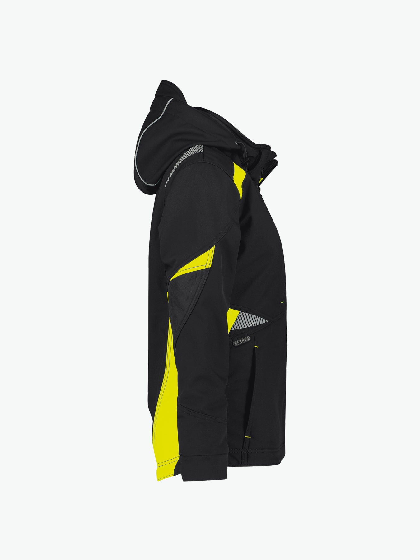 Dassy Kalama Women Softshelljas voor dames - Zwart/Fluogeel Werkjas Softshell Dames Dassy