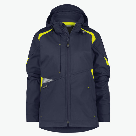 Dassy Kalama Women Softshelljas voor dames - Nachtblauw/Fluogeel Werkjas Softshell Dames Dassy
