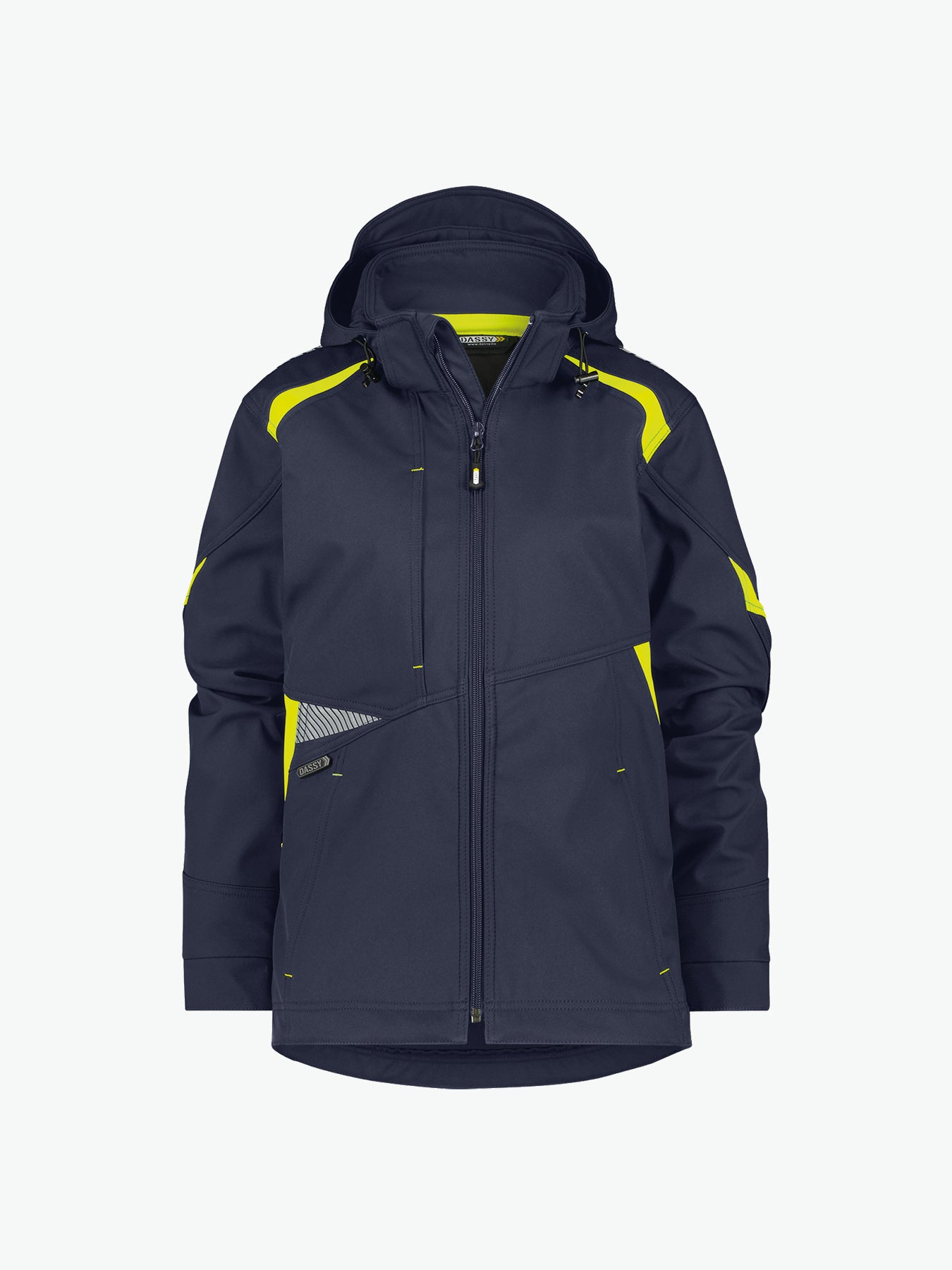 Dassy Kalama Women Softshelljas voor dames - Nachtblauw/Fluogeel Werkjas Softshell Dames Dassy