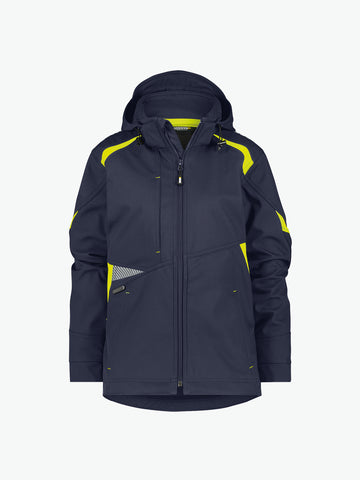 Dassy Kalama Women Softshelljas voor dames - Nachtblauw/Fluogeel Werkjas Softshell Dames Dassy