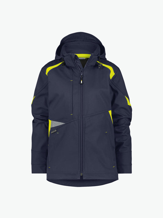 Dassy Kalama Women Softshelljas voor dames - Nachtblauw/Fluogeel Werkjas Softshell Dames Dassy