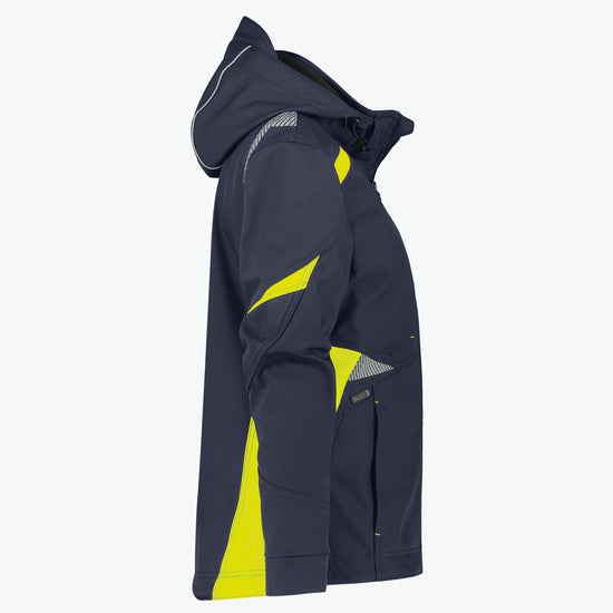 Dassy Kalama Women Softshelljas voor dames - Nachtblauw/Fluogeel Werkjas Softshell Dames Dassy