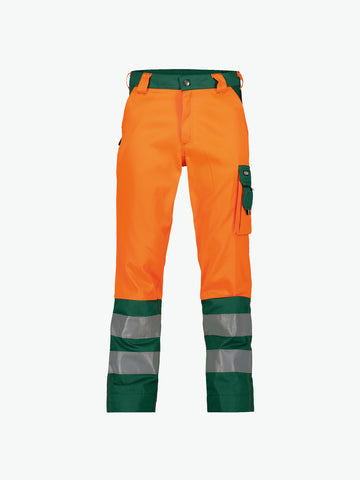 Dassy Lancaster Hogezichtbaarheidsbroek - Fluo-Oranje/Flessengroen Werkbroek HiVis Dassy