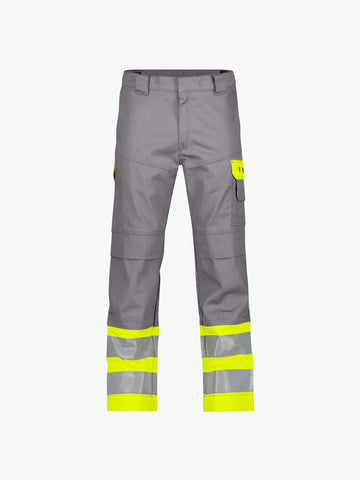 Dassy Lenox Multinorm hogezichtbaarheidsbroek met kniezakken - Grafietgrijs/Fluogeel Werkbroek HiVis Dassy