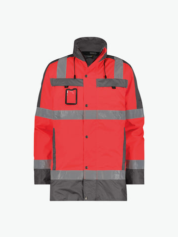 Dassy Limasol Hogezichtbaarheidsparka - Fluorood/Cementgrijs Werkjas Hivis Dassy