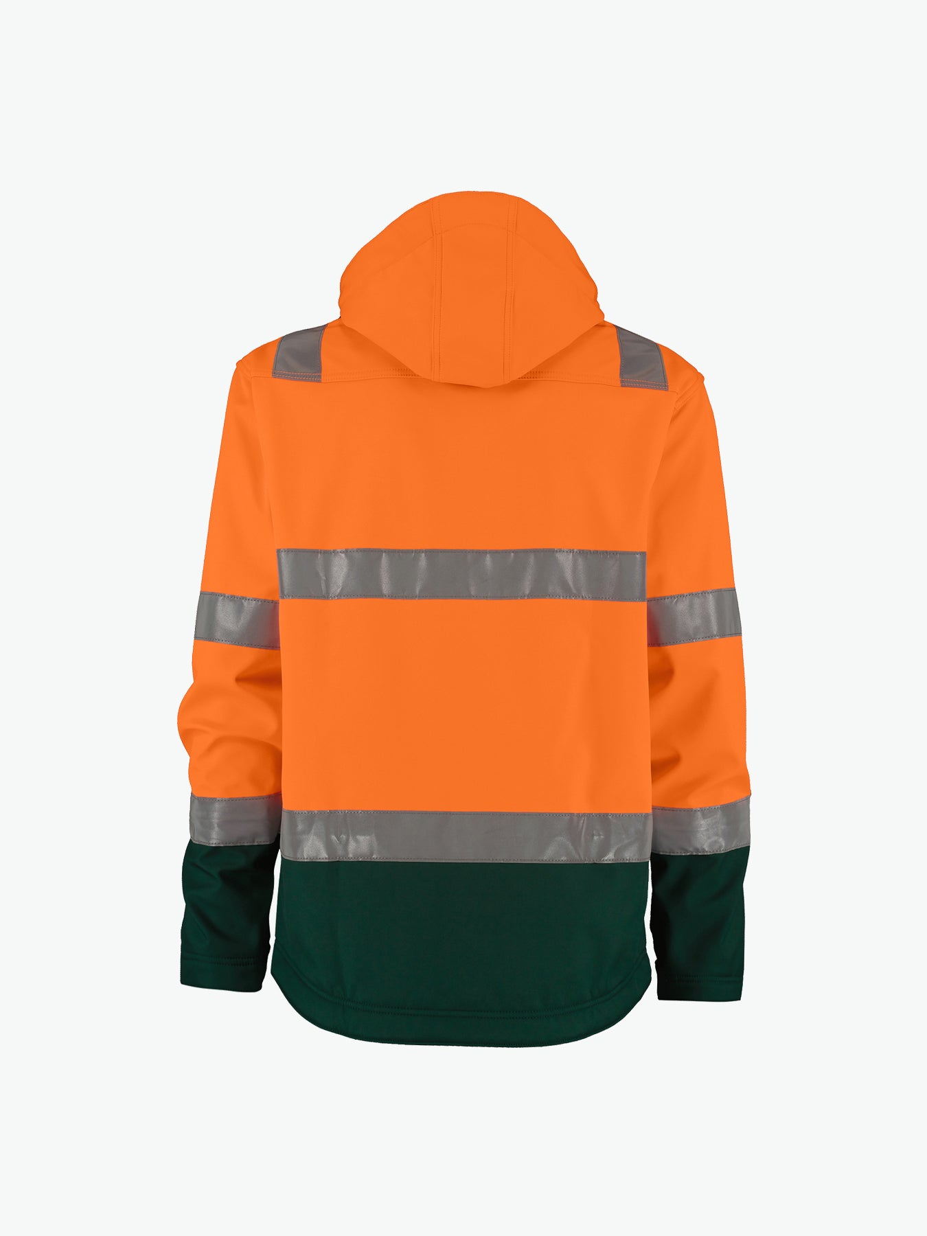 Dassy Malaga Hogezichtbaarheidssoftshelljas - Fluo-Oranje/Flessengroen Werkjas Softshell HiVis Dassy