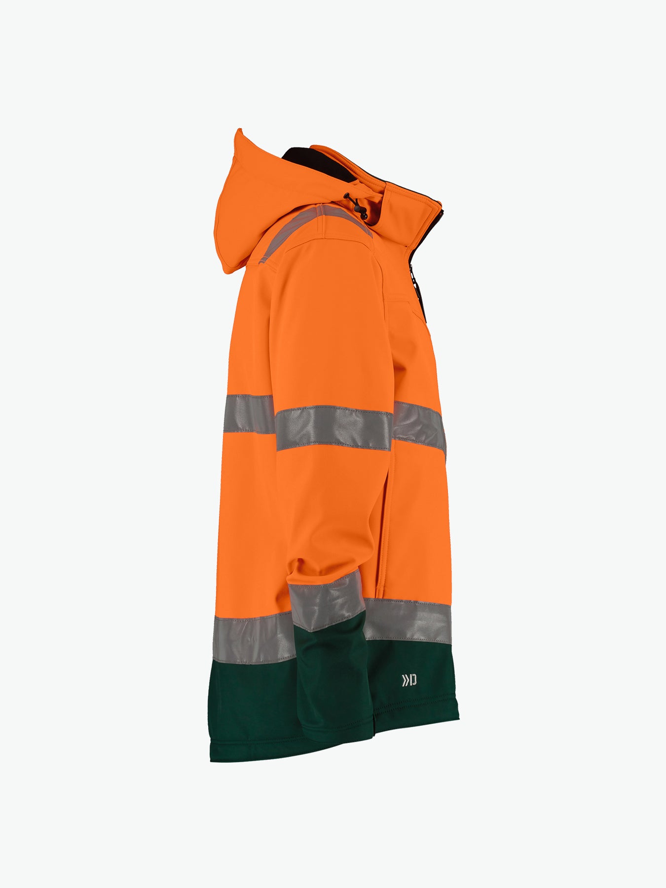 Dassy Malaga Hogezichtbaarheidssoftshelljas - Fluo-Oranje/Flessengroen Werkjas Softshell HiVis Dassy