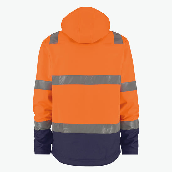 Dassy Malaga Hogezichtbaarheidssoftshelljas - Fluo-Oranje/Marineblauw Werkjas Softshell HiVis Dassy