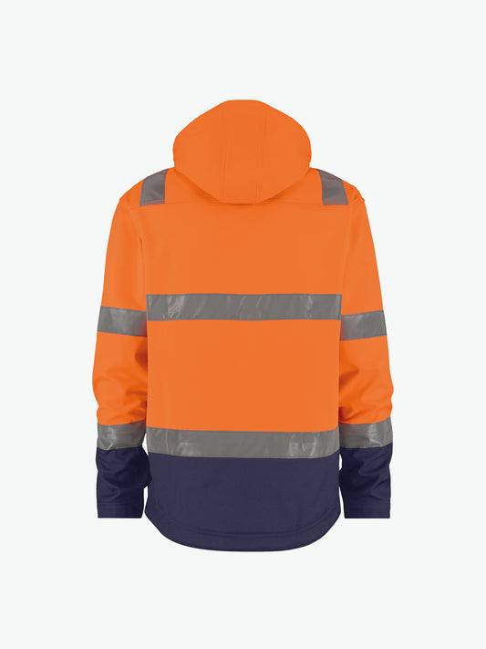 Dassy Malaga Hogezichtbaarheidssoftshelljas - Fluo-Oranje/Marineblauw Werkjas Softshell HiVis Dassy
