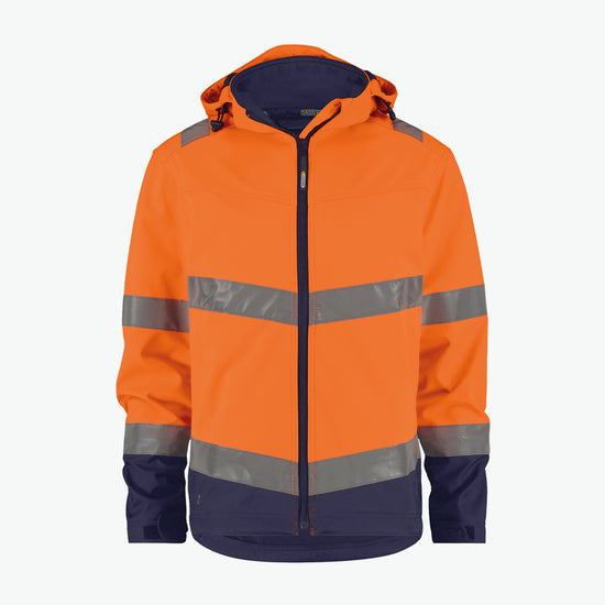 Dassy Malaga Hogezichtbaarheidssoftshelljas - Fluo-Oranje/Marineblauw Werkjas Softshell HiVis Dassy