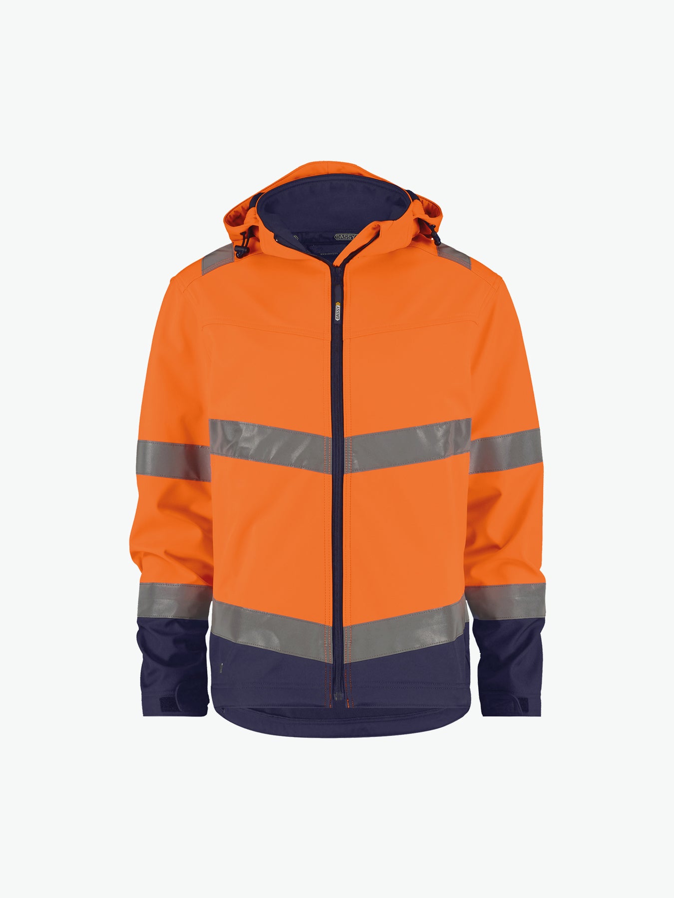 Dassy Malaga Hogezichtbaarheidssoftshelljas - Fluo-Oranje/Marineblauw Werkjas Softshell HiVis Dassy