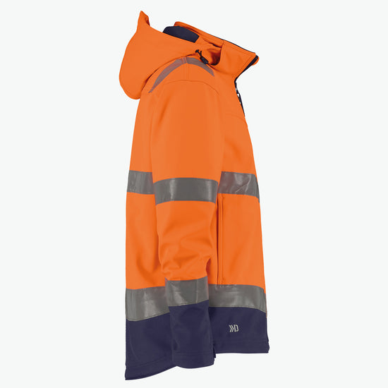 Dassy Malaga Hogezichtbaarheidssoftshelljas - Fluo-Oranje/Marineblauw Werkjas Softshell HiVis Dassy