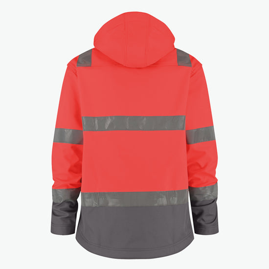 Dassy Malaga Hogezichtbaarheidssoftshelljas - Fluorood/Cementgrijs Werkjas Softshell HiVis Dassy