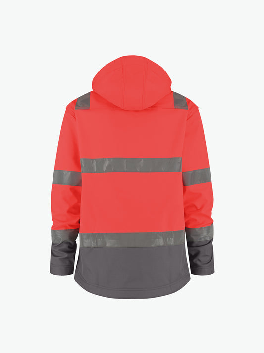 Dassy Malaga Hogezichtbaarheidssoftshelljas - Fluorood/Cementgrijs Werkjas Softshell HiVis Dassy