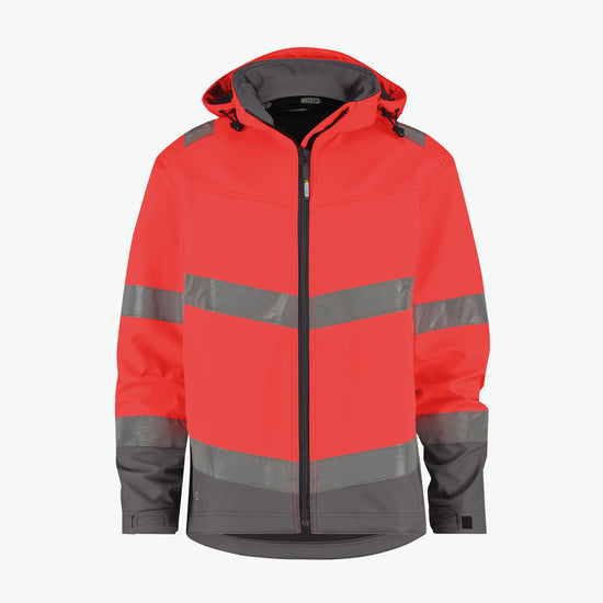 Dassy Malaga Hogezichtbaarheidssoftshelljas - Fluorood/Cementgrijs Werkjas Softshell HiVis Dassy